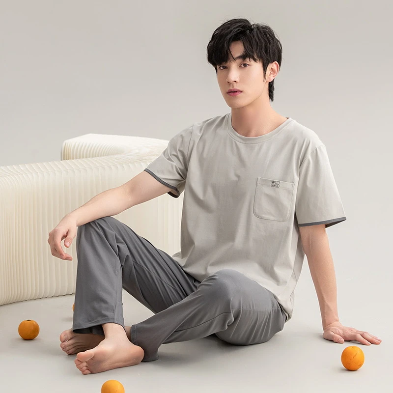 男款夏季短袖长裤半袖夏款套装家居服春秋款