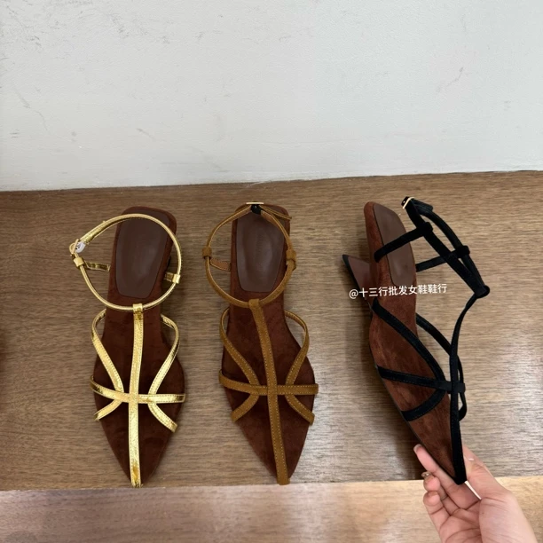 8533-15纳帕纹细带细跟尖头包头凉鞋高跟鞋女鞋法式时装凉鞋