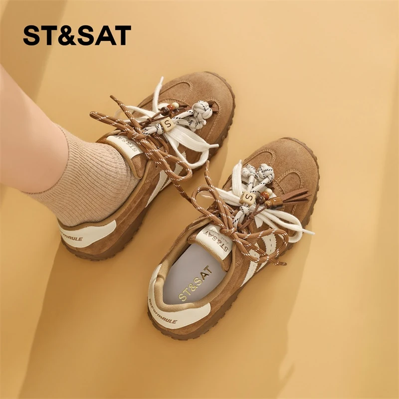 星期六拼色厚底德训鞋女2025秋季新款时尚流苏经典复古运动休闲鞋