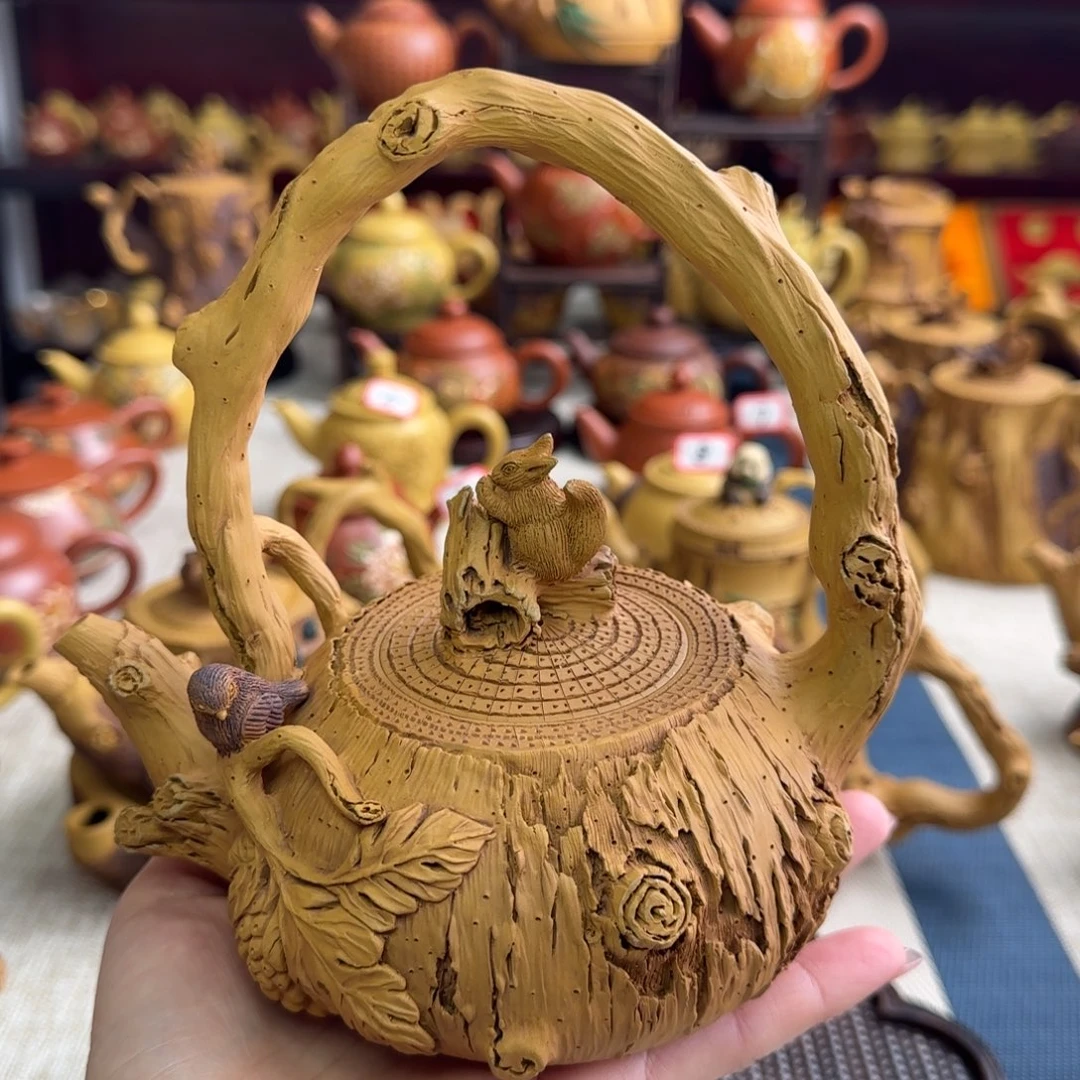 茶壶段泥传***哥树桩提梁