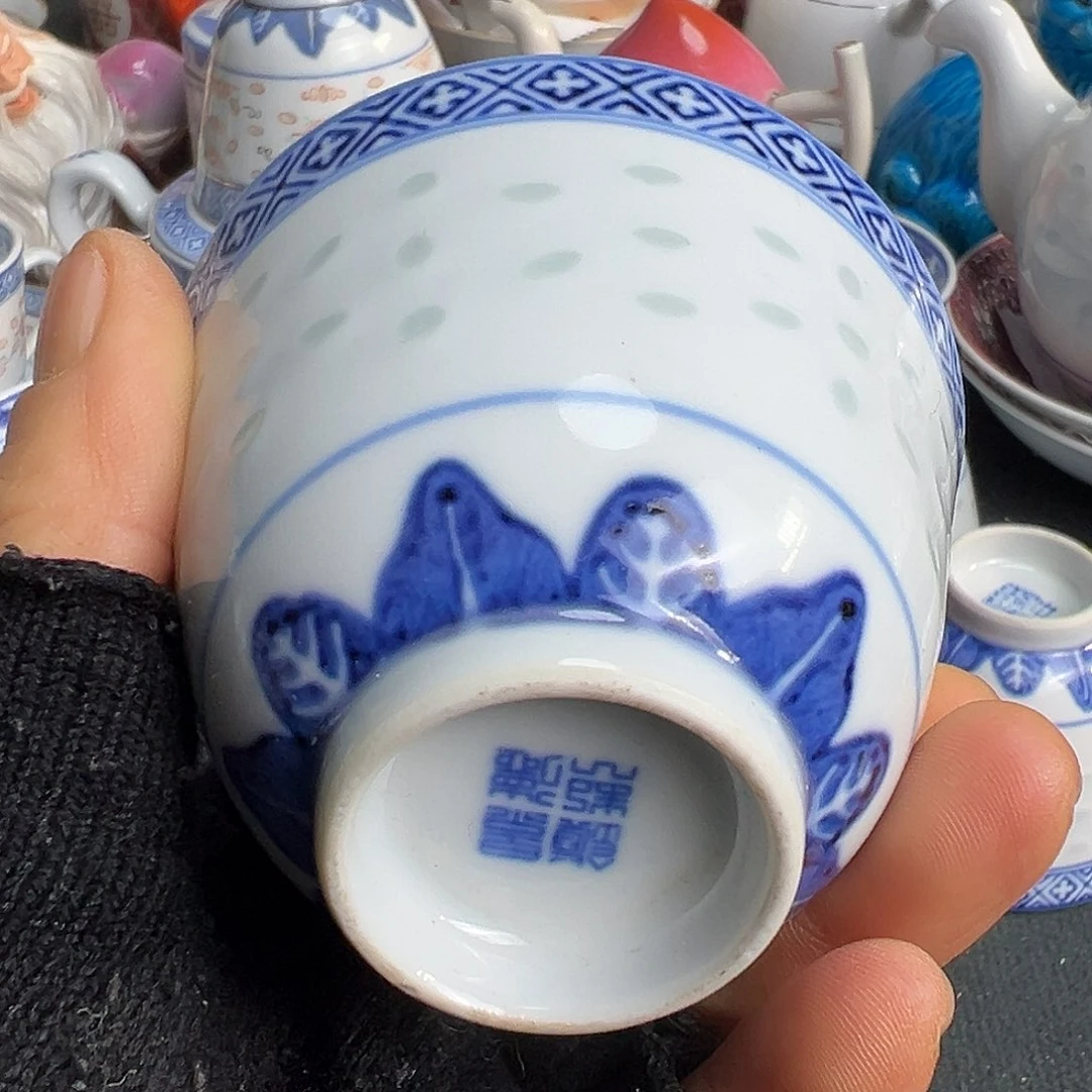 杯景德镇陶瓷青花玲珑二刚杯