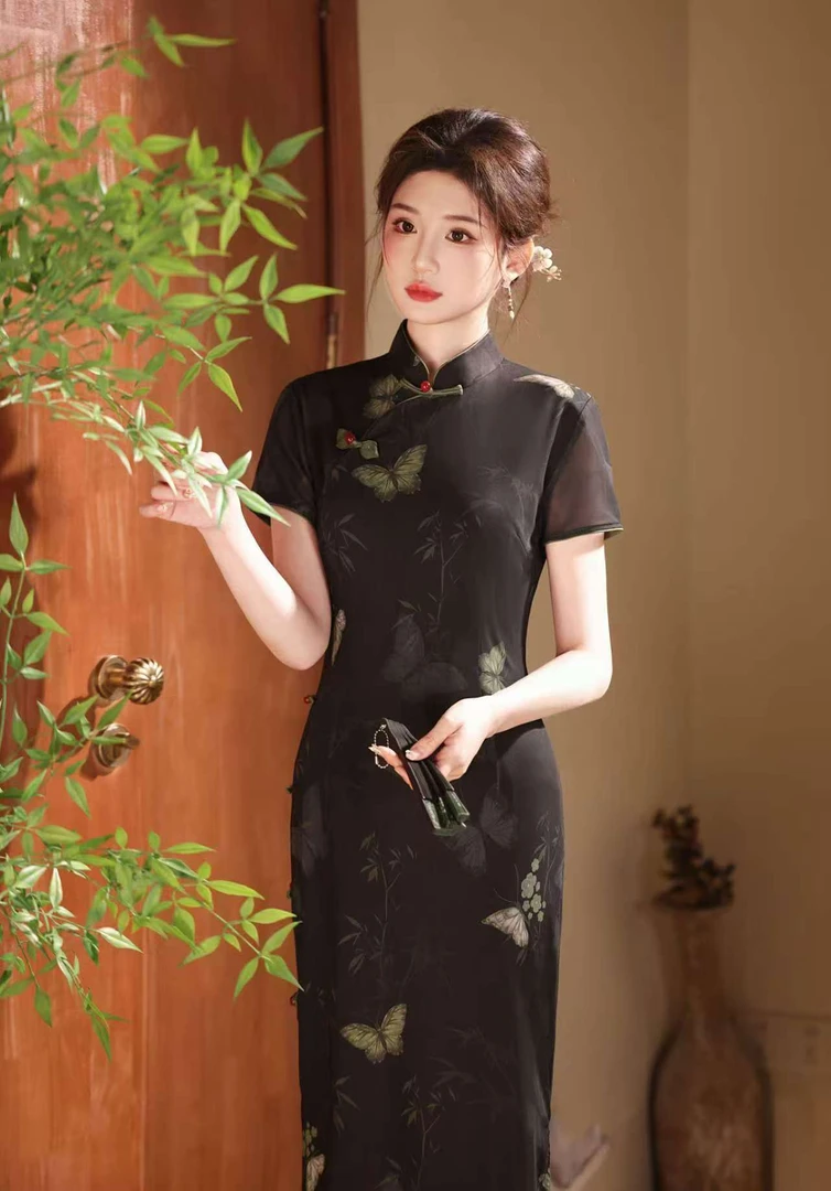 【黑蝴蝶】2025中国风优雅夏季气质修身显瘦网红国风旗袍A31