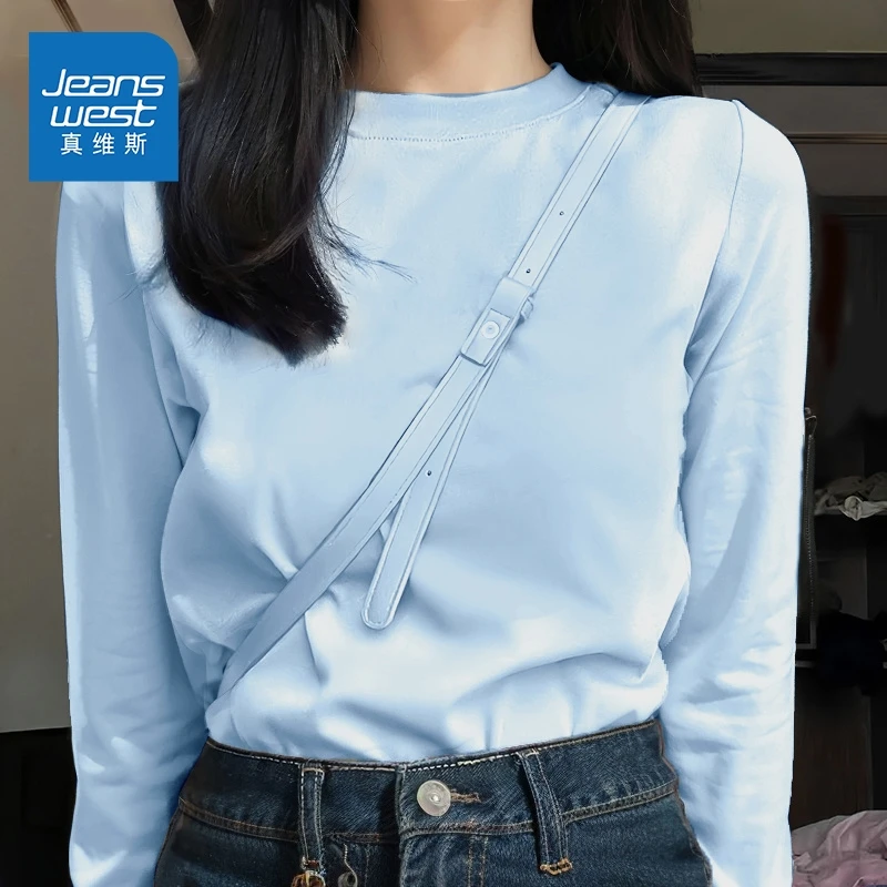 真维斯温柔圆领长袖印花T恤百搭打底2025春季新款潮牌小众设计感H