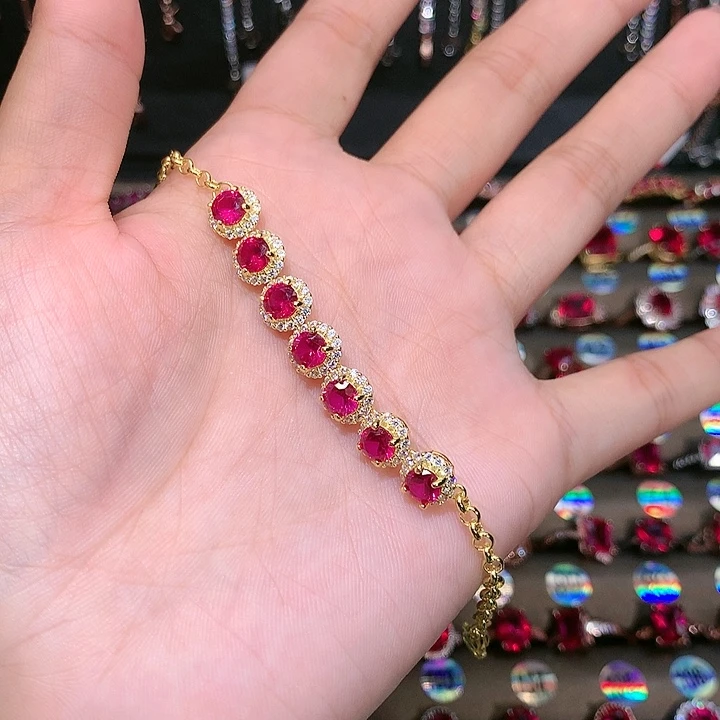 红宝石手链银S925镶嵌1