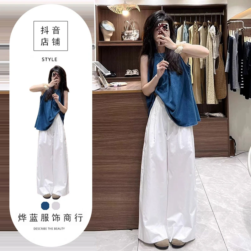 夏装搭配一整套韩系茶系多巴胺穿搭松弛感盐系无袖背心阔腿裤套装