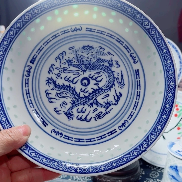 青花玲珑8寸窝盘龙纹20个爱*