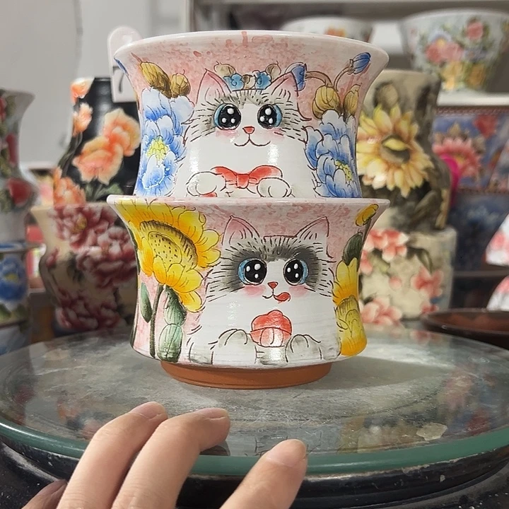 景德镇幸运花盆手绘韩式花盆