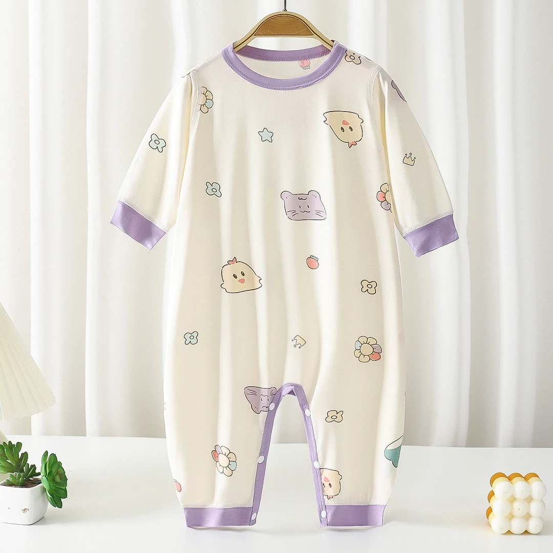 夏季A类优可丝薄款无骨长袖婴幼儿连体衣儿童夏款空调服