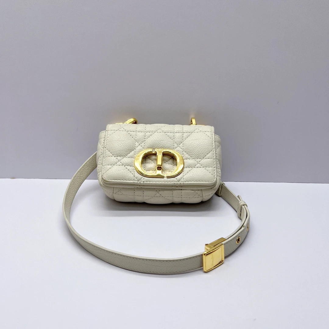 95新 DIOR/迪奥 98新Dior迪奥 白金caro mini荔枝纹牛皮21年编码~