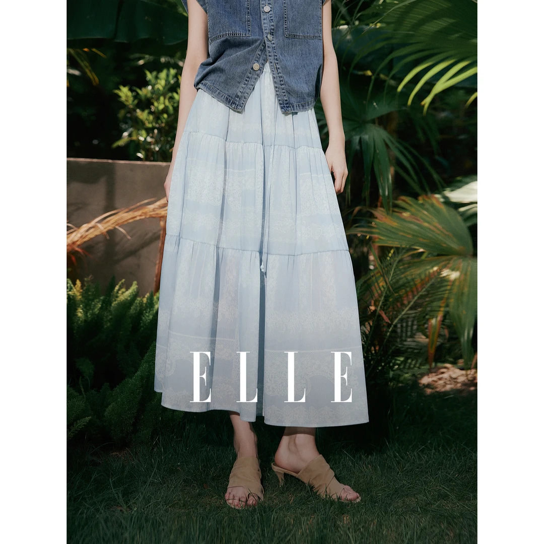 ELLE波嬉流浪裙印花半身裙女2025夏日高级感穿搭度假长裙ER51958