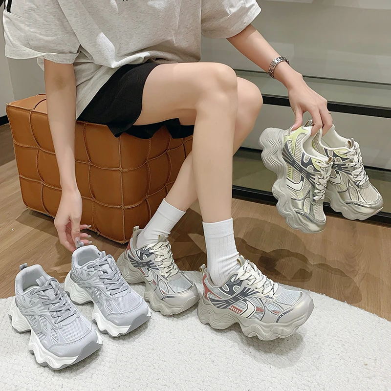 老爹鞋女2024新款透气网面厚底增高休闲运动跑步鞋7735