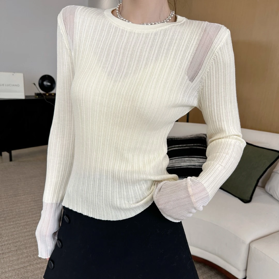 ZYY【旧港时分】2025S/S新品坑条纹微透弹力针织打底衫X25QZZ04396