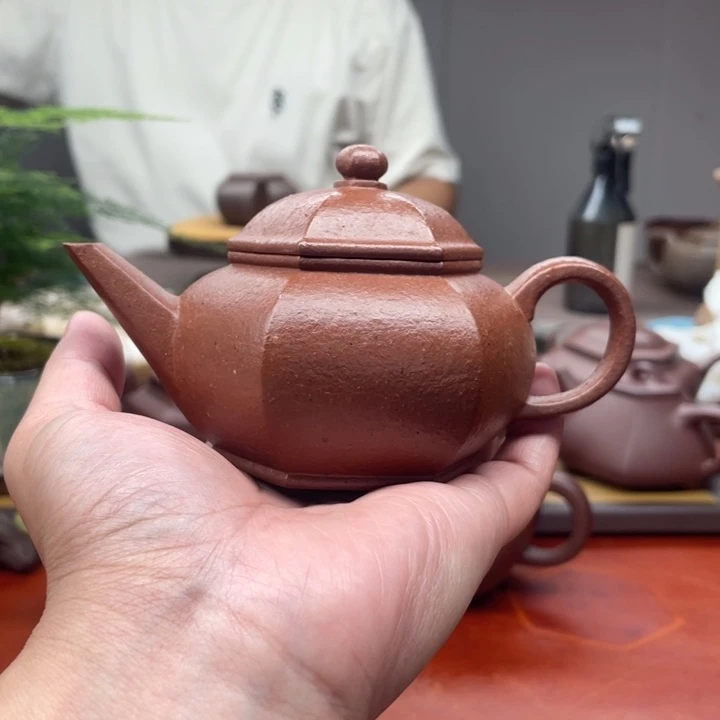 ****勤茶壶紫砂六方水平，手磨料小红泥