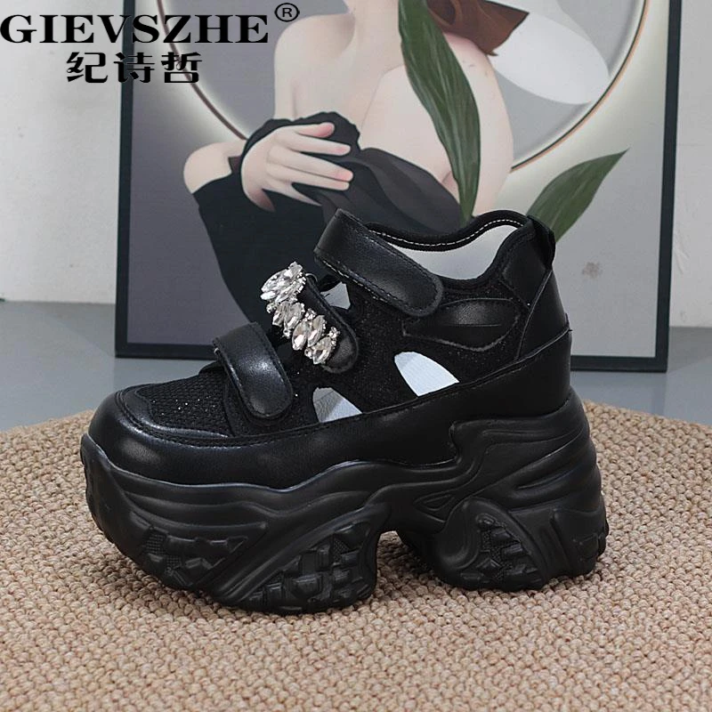 GIEVSZHE纪诗哲增高10cm镂空透气老爹鞋女新款百搭松糕休闲运动鞋