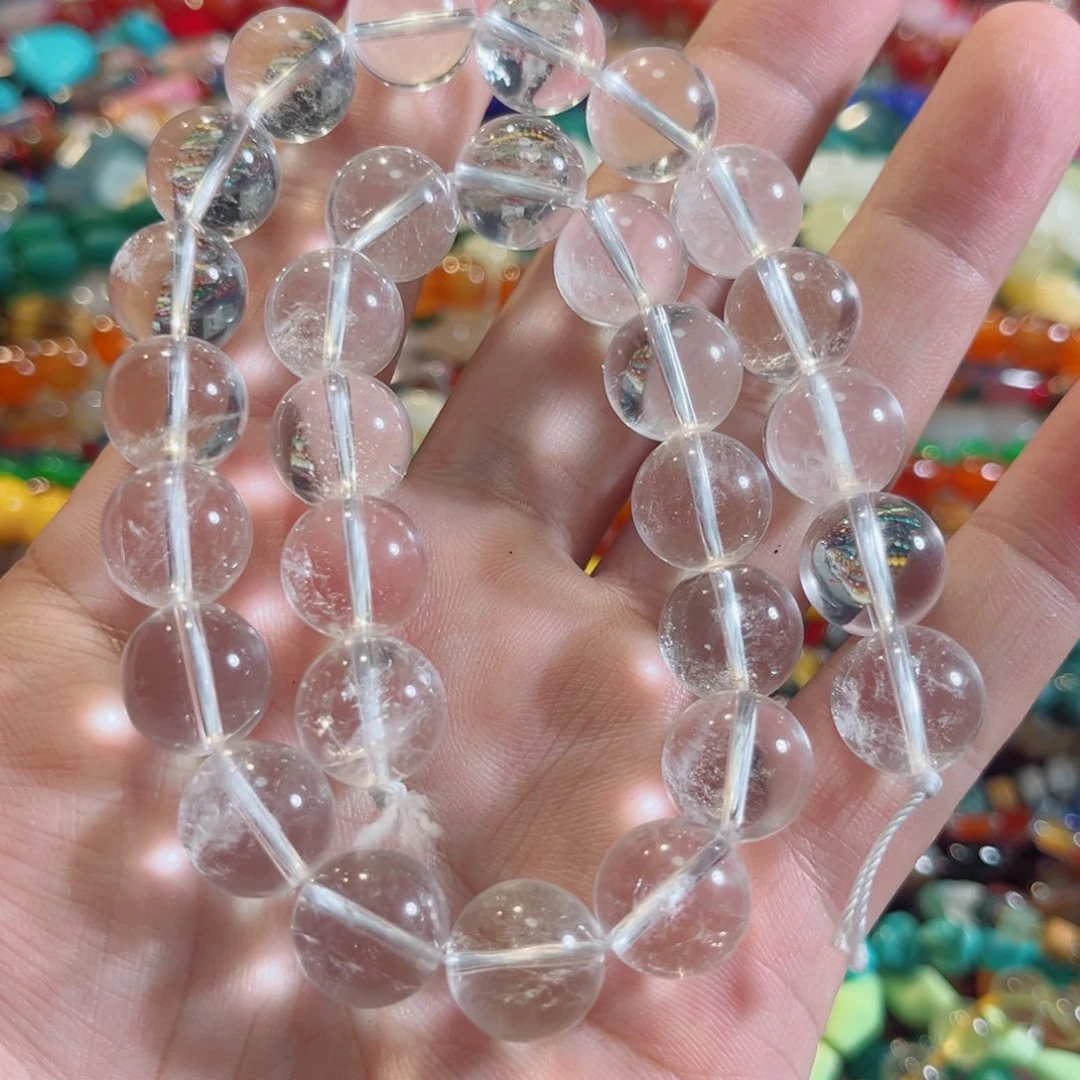 玛瑙/玉髓合金珠宝半成品白水晶一条13mm