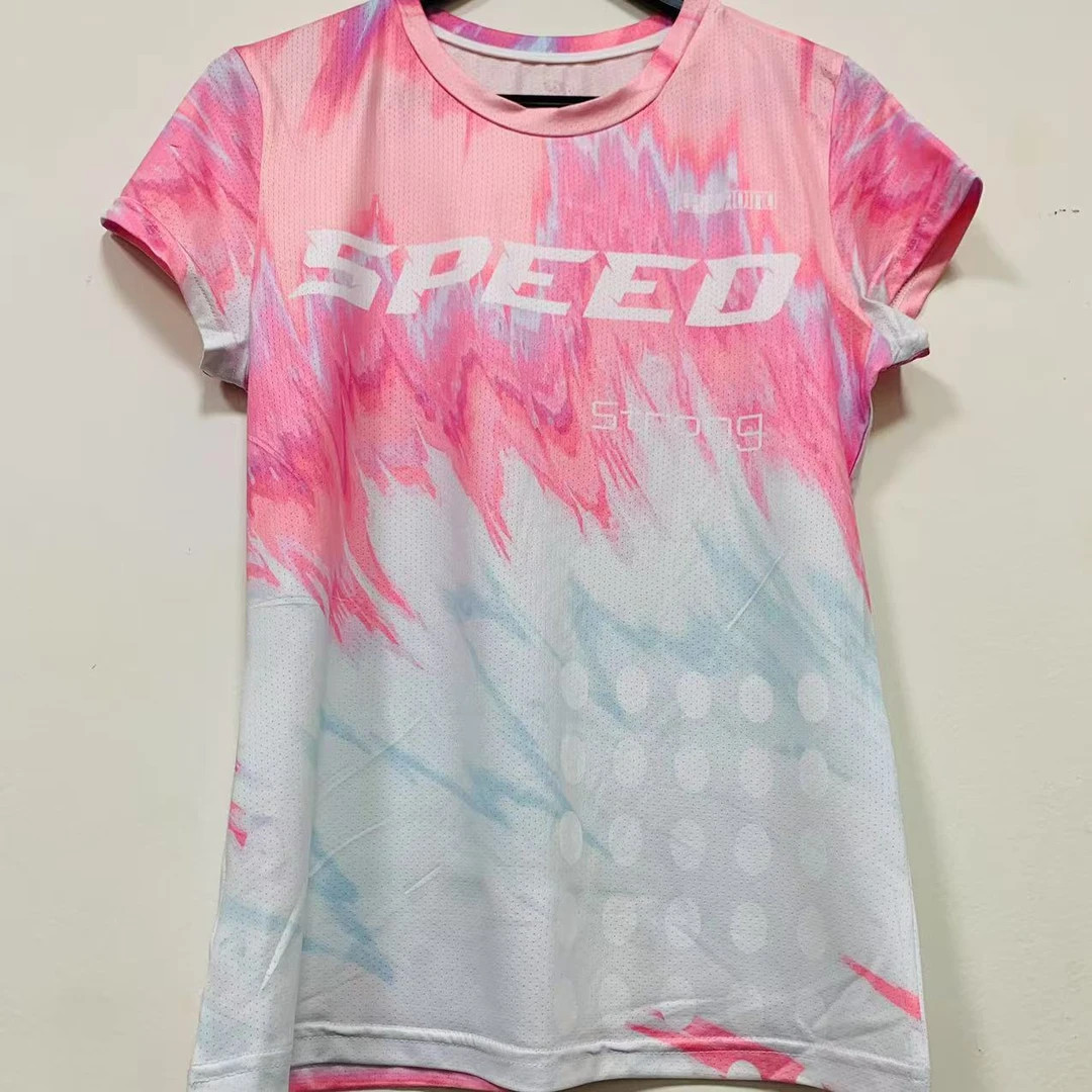 SQ 1352【粉白字母排汗短袖】凉感骑行自行车速干吸湿排汗运动内搭