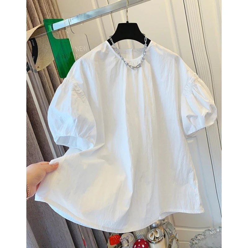 6986法式气质泡泡袖花苞短袖T恤衬衫宽松时尚娃娃衫上衣女夏新款