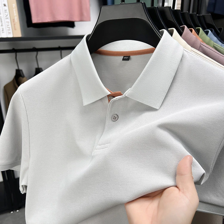 John Bunni经典纯色短袖男士Polo衫夏季休闲翻领门襟撞色t恤开叉