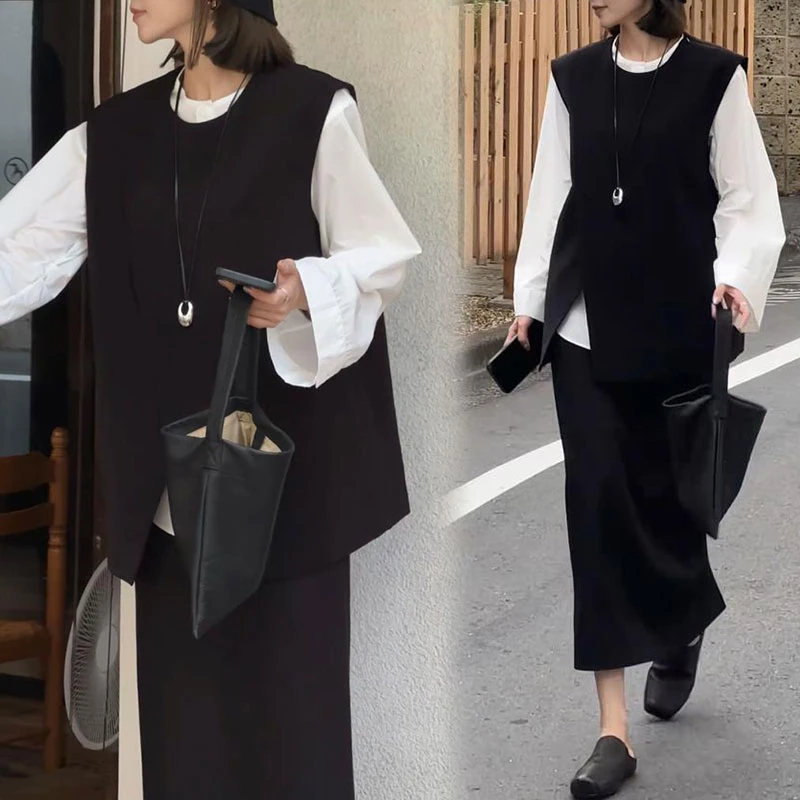 高级感时尚套装女2025年春秋夏季新款慵懒风衬衫马甲半身裙三件套