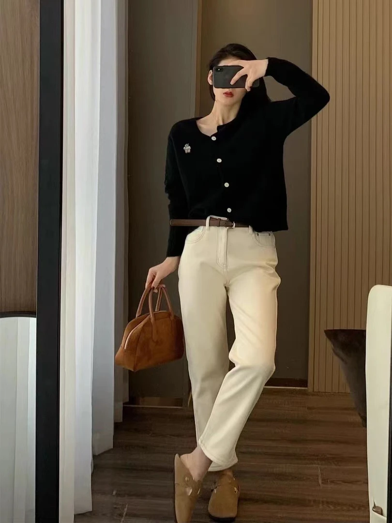 8059#三色奥利绒烟管裤