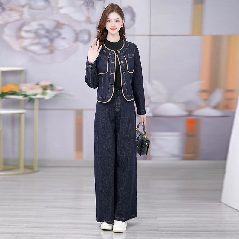 【牛仔两件套外套+裤子】春季新款牛仔套装女长袖牛仔外套直筒牛