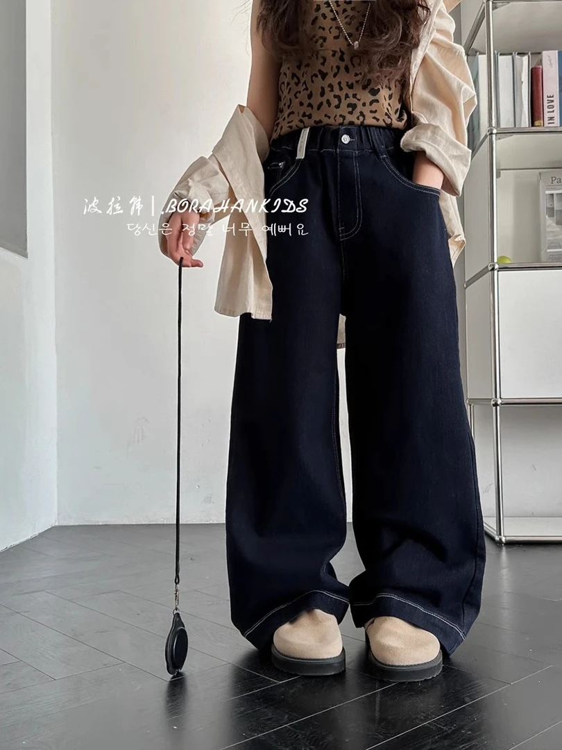 BORAHANKIDS蓝曜石-牛仔裤2025春儿童直筒阔腿裤休闲裤中大童裤子