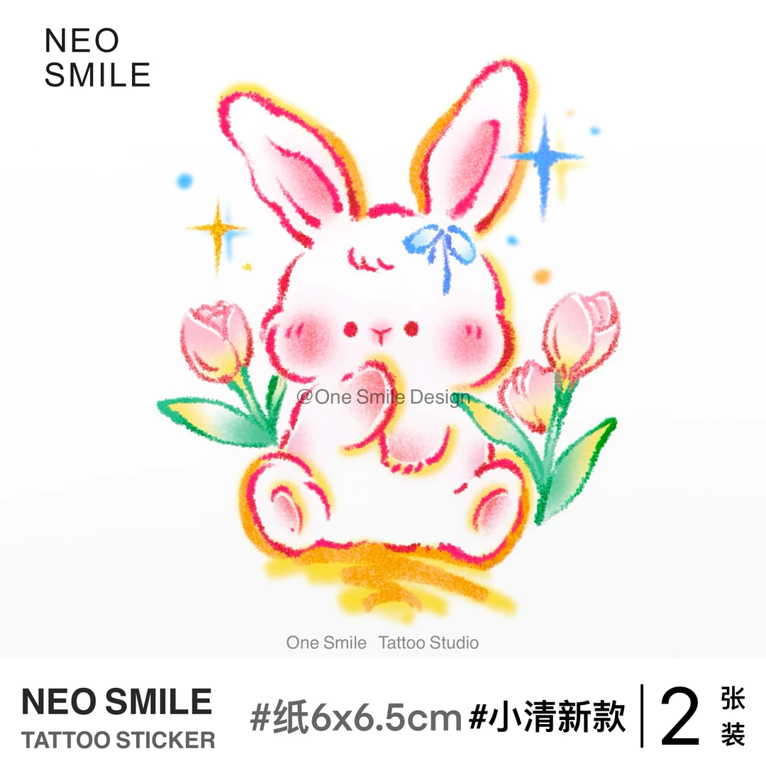 ONESMILE 兔兔 纹身贴郁金香蝴蝶结植物防水持久儿童学生个性手臂