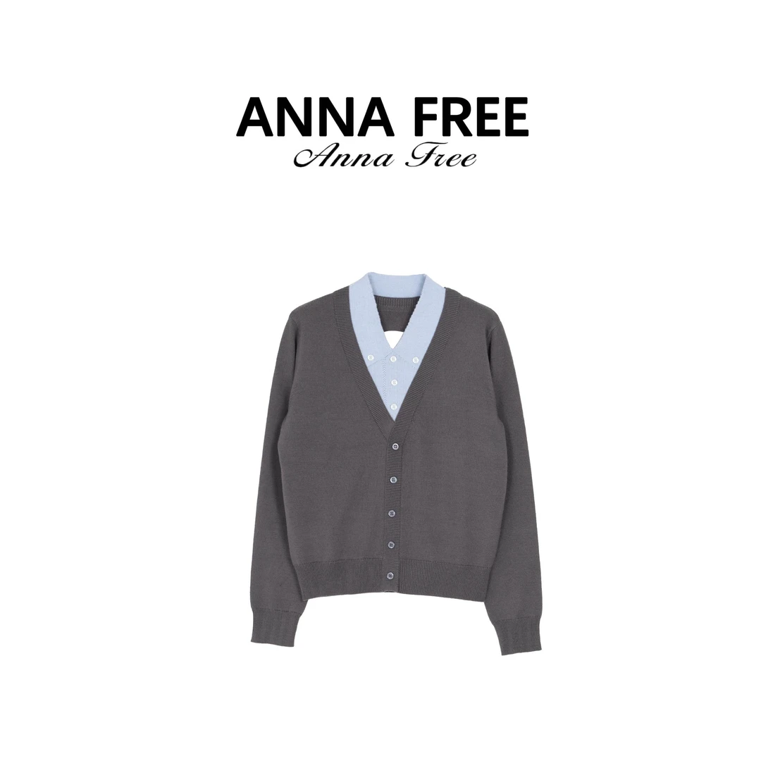 ANNA FREE韩系温柔气质假两件针织衫学院风显瘦2025早秋新款Z8611