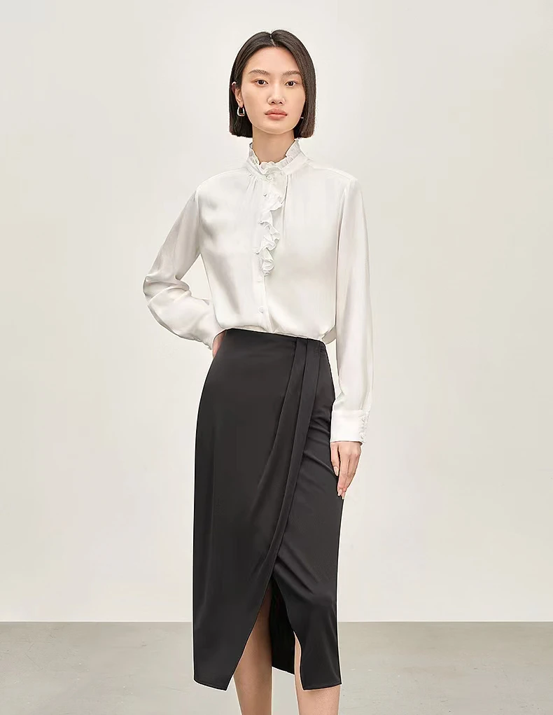 2025纳薇5798法式复古宫廷风长袖衬衫职业通勤小众设计感白色衬衣