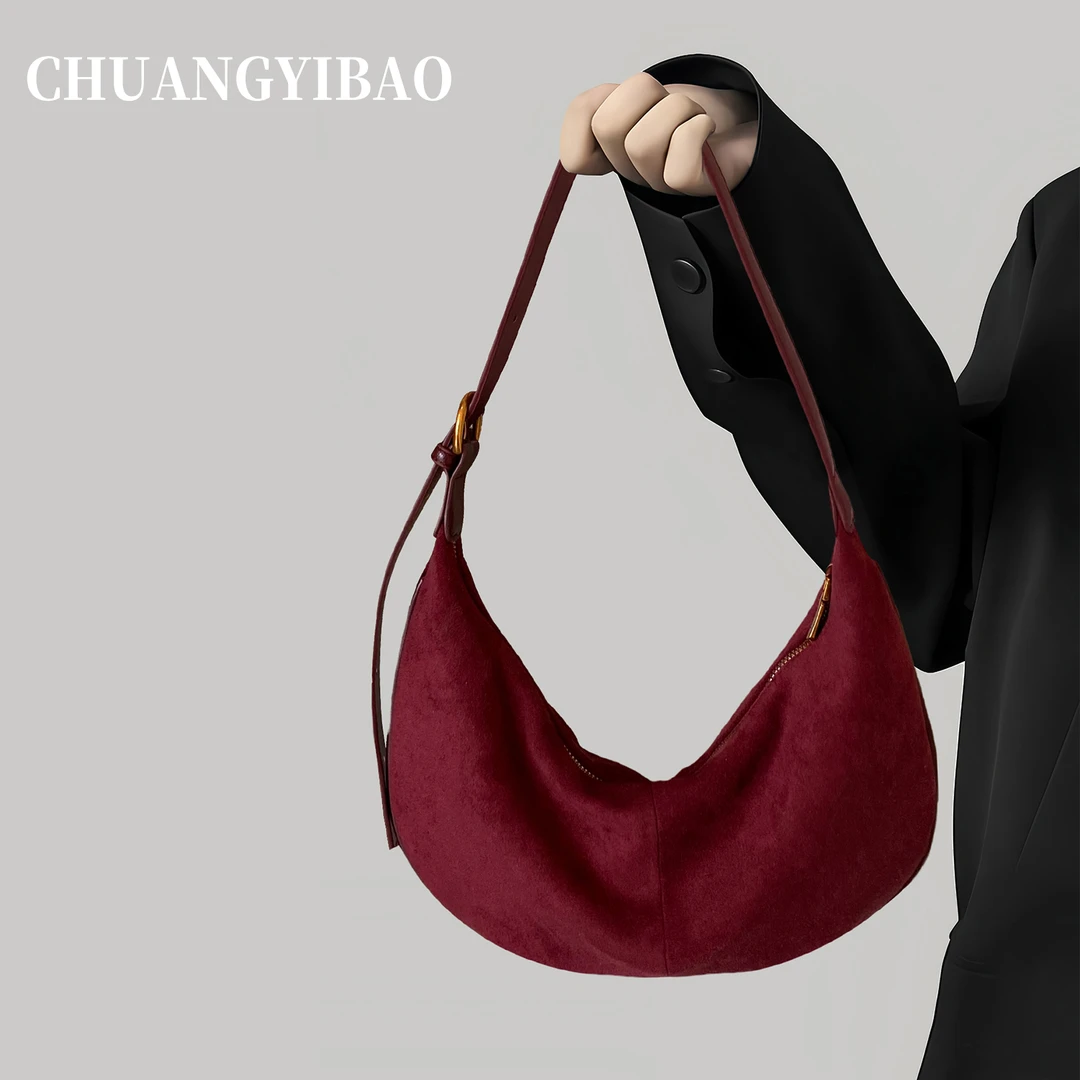 红色超火新娘腋下包包女式2025新款秋冬轻奢小众高级感绒面斜挎包