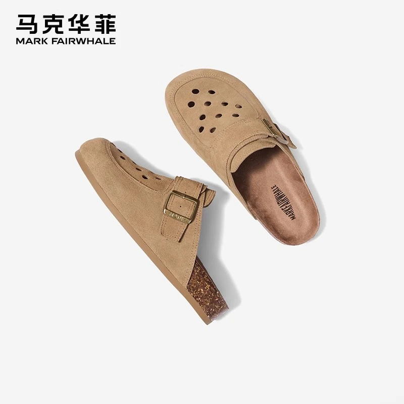 马克华菲勃肯鞋男外穿镂空男鞋夏季2025新款洞洞鞋包头男士半拖鞋