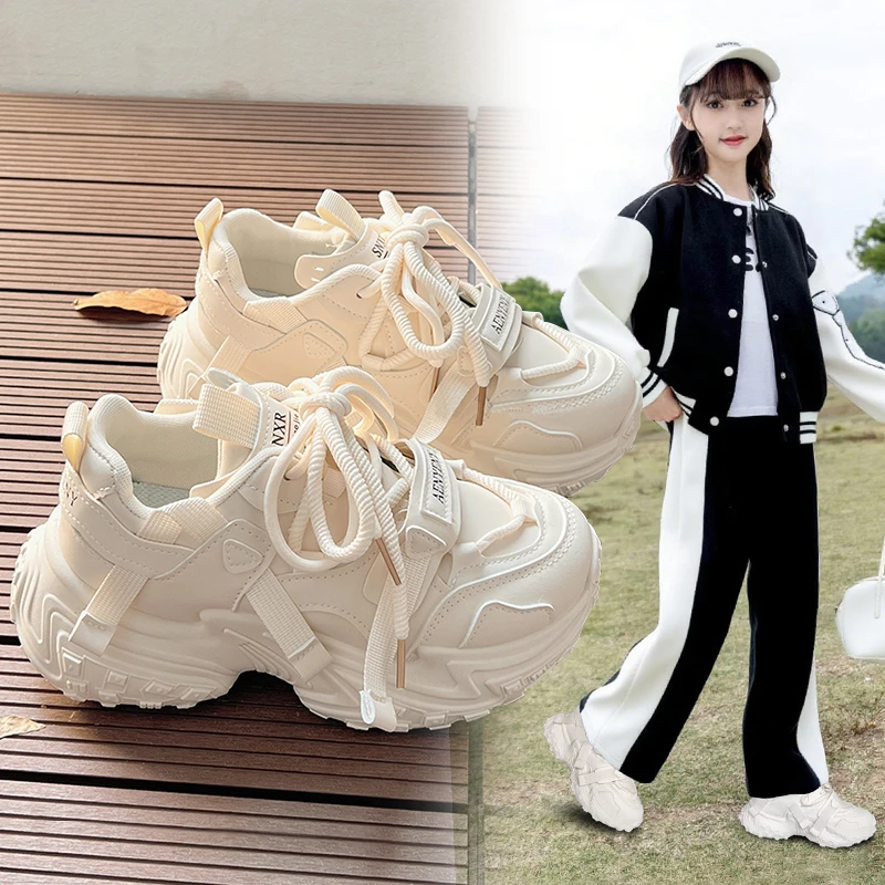 女童运动鞋2025新款学生老爹鞋小女孩百搭ins休闲鞋学生小白鞋