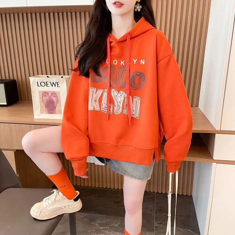 韩版宽松慵懒风连帽卫衣女春秋薄款小个子洋气独特别致超好看上衣