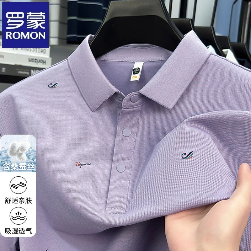 【含桑蚕丝】罗蒙休闲印花短袖POLO衫男夏季新款商务亲肤男士t恤衫