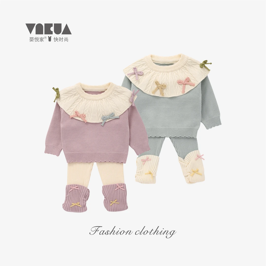 婴悦家春秋款女宝宝时尚韩版甜美洋气围脖长袖两件套 93153