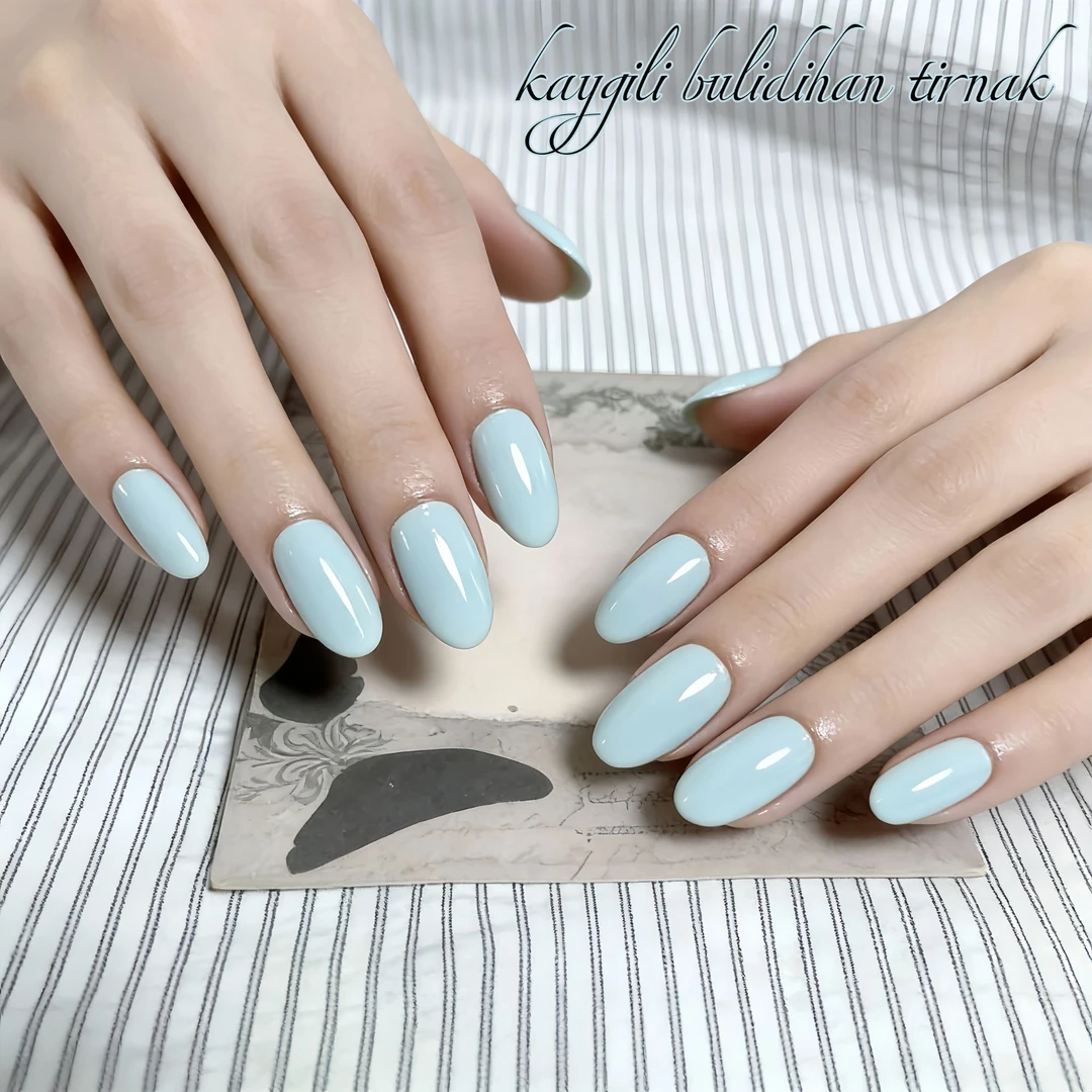 【新疆包邮110】手工穿戴甲baby蓝奶油蓝显白单色可拆卸美甲贴片