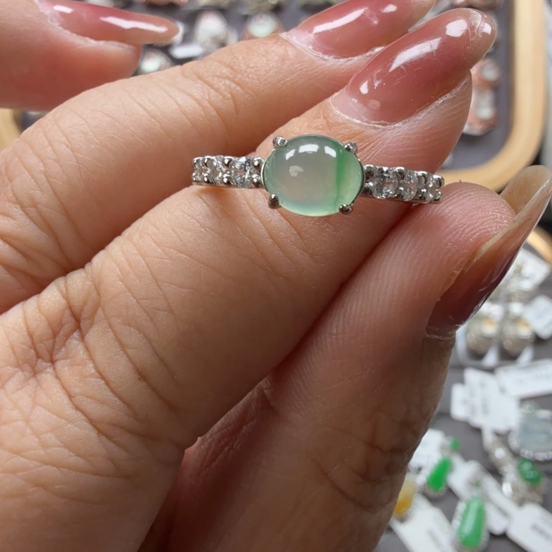 翡翠银S925镶嵌戒指8044