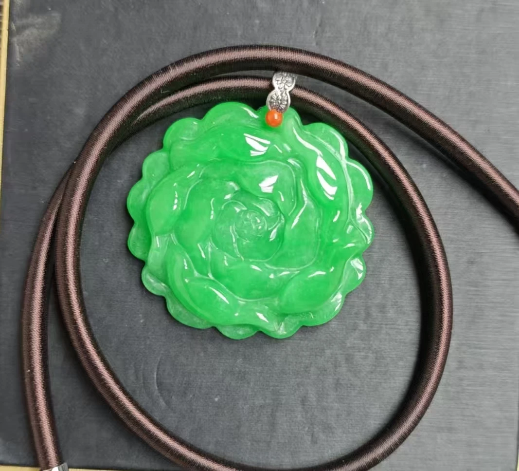 翡翠满绿牡丹花吊坠G01