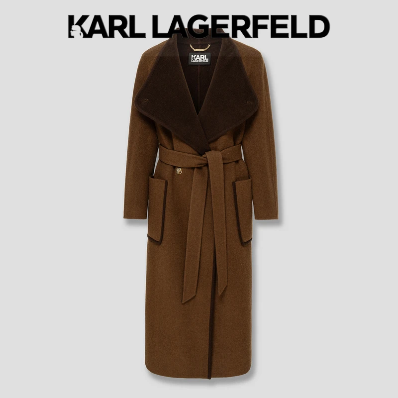 【婷婷专属】KARLLAGERFELD大翻领双袋包边羊绒大衣M27E2978