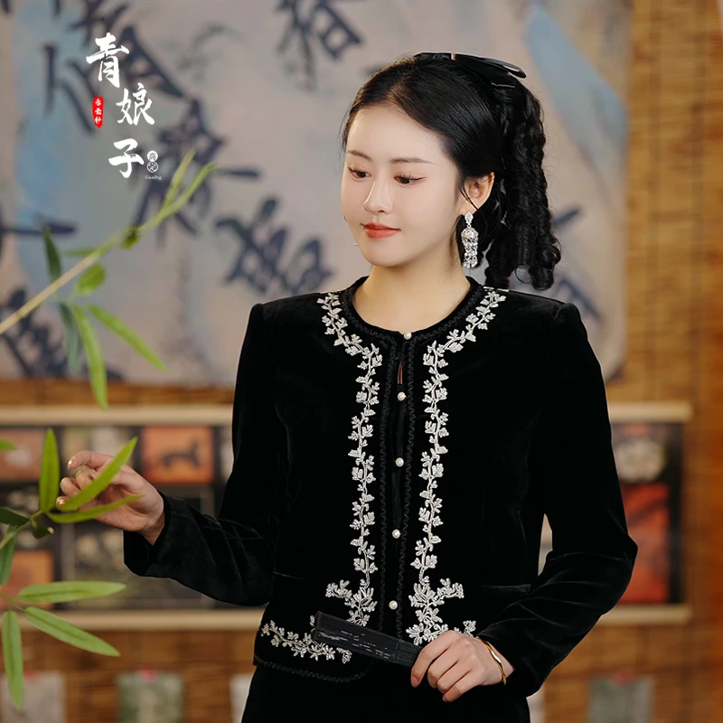 青娘子丝绒（沐瑶）刺绣新中式长袖时尚国风百搭气质西装外套60236
