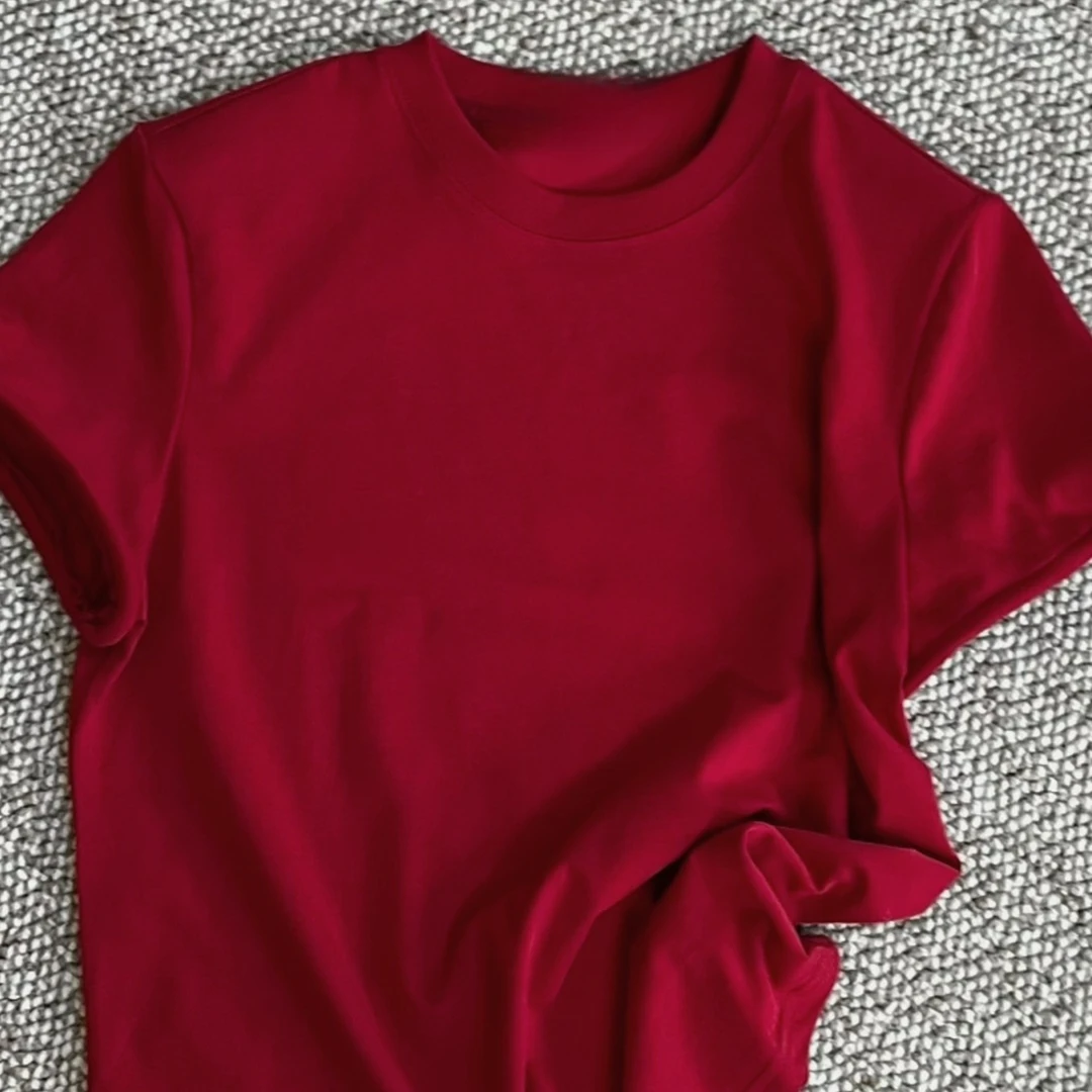 FY3200夏季欧若风纯色百搭短袖显瘦圆领百搭T恤打底舒适时尚上衣