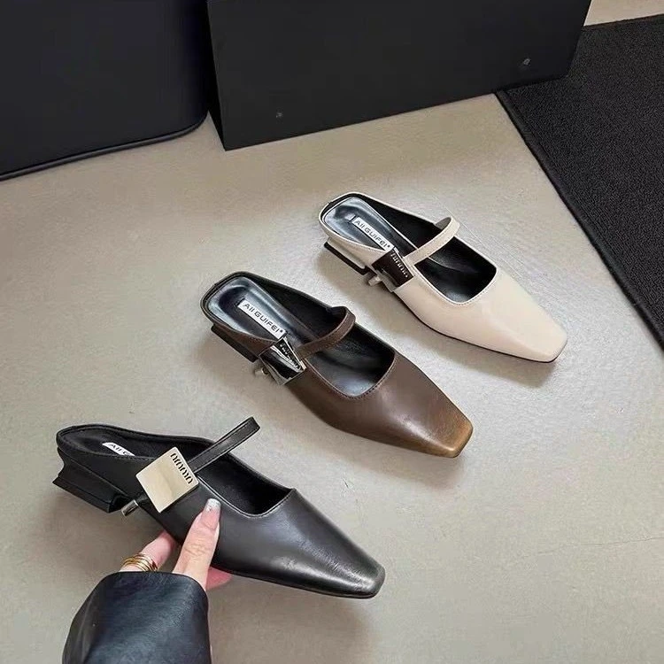 法式包头半拖鞋女春夏外穿2025新款晚晚风粗跟半托单鞋仙女凉拖鞋