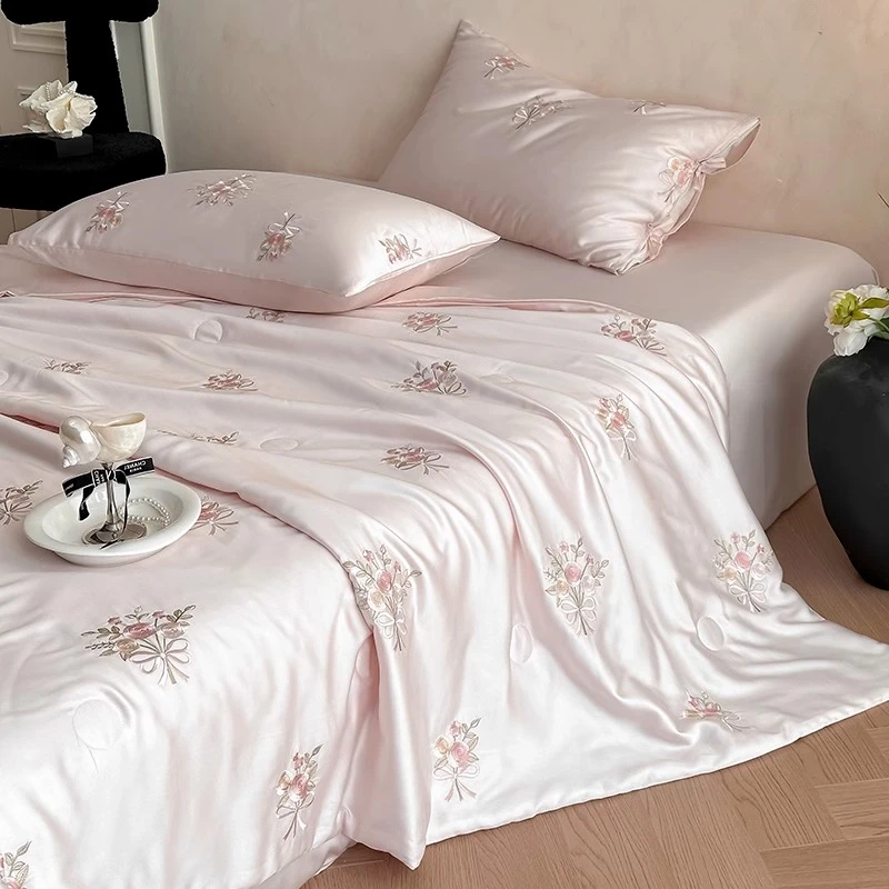 路约威格少女心裸睡A类冰丝夏凉被四件套刺绣凉感可机洗床笠款空