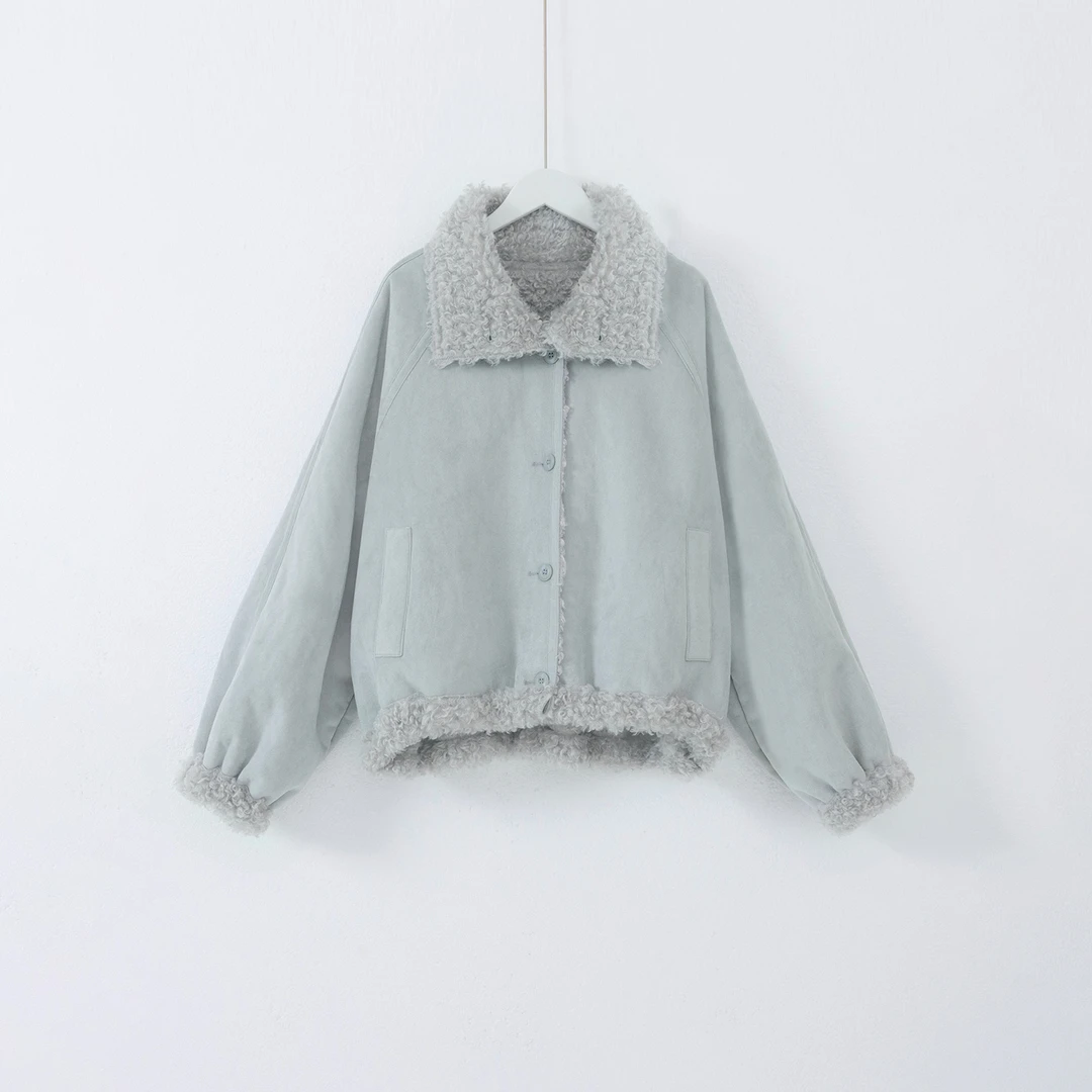 几里与麻 复古宽松加厚皮毛一体翻领外套 衣长60胸围152 2092253