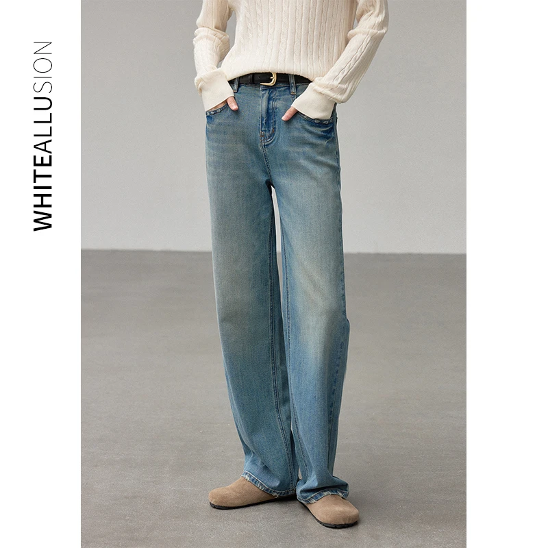 素典【轻磅牛仔】复古直筒牛仔裤显高做旧高腰显瘦窄版阔腿裤2338