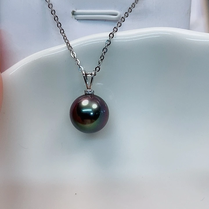 海水珍珠吊坠(不含链)18K金镶嵌大溪地10-11mm