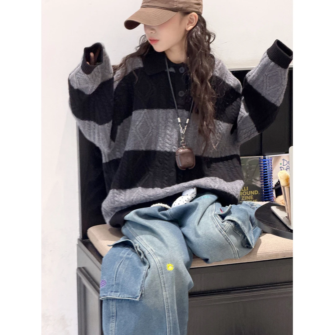 K29850孙小美韩系女童polo领毛衣针织衫2025新款秋冬儿童上衣打底