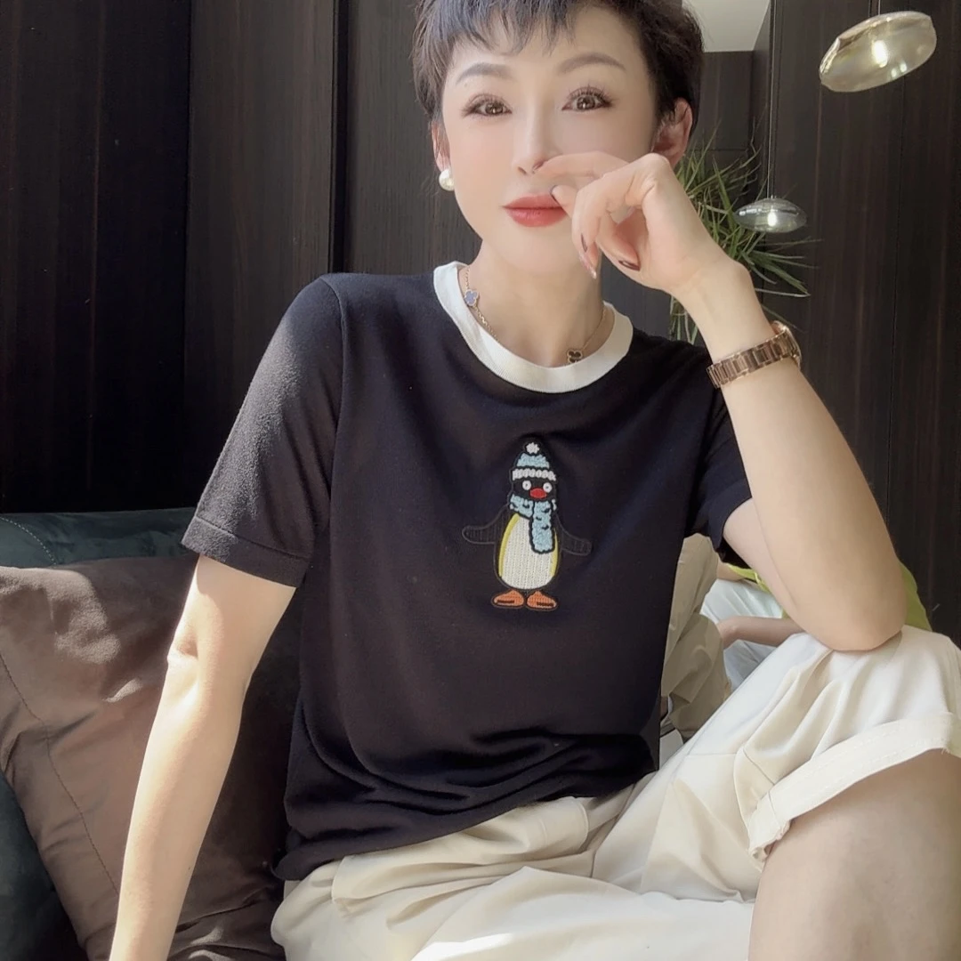 MINGGANG/名港【小企鹅】简约百搭宽松T恤短袖 MG8171