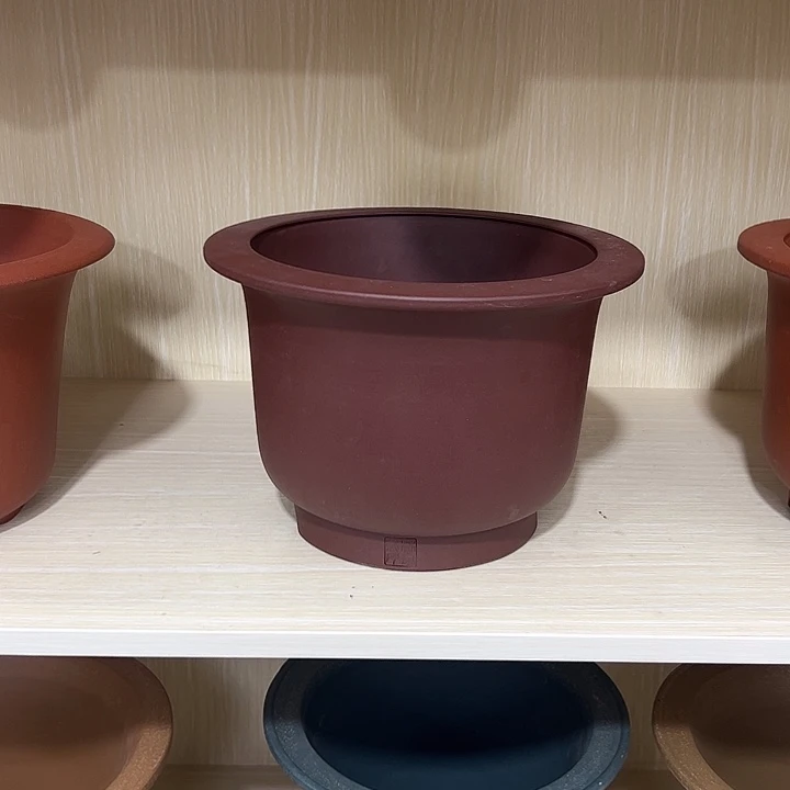 浴***唐紫砂花盆新款金钟紫茄无底孔1 仿古金钟紫茄带口线1