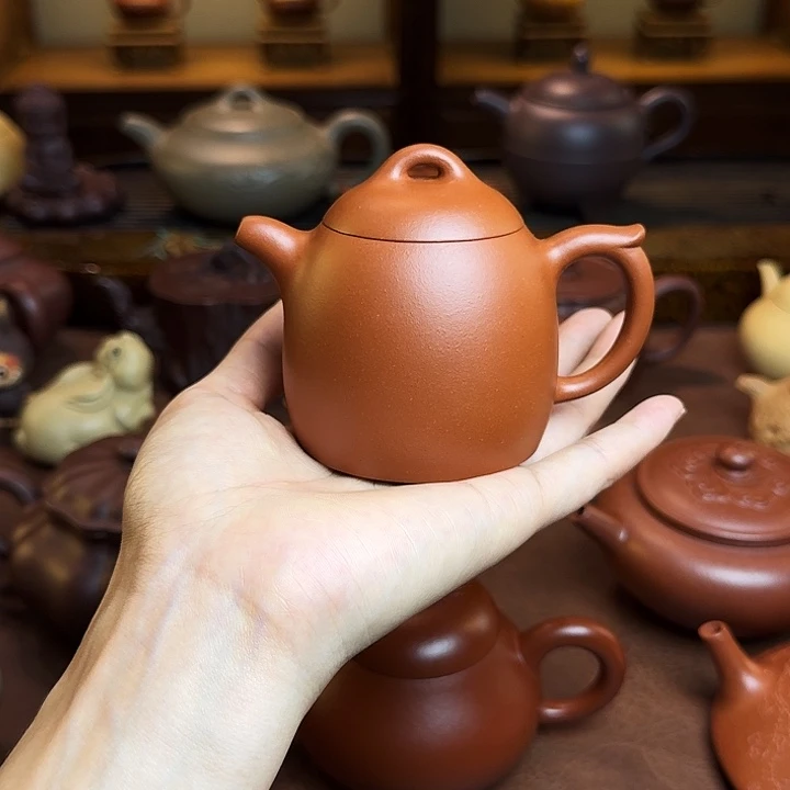 紫砂茶壶秦权壶，红泥